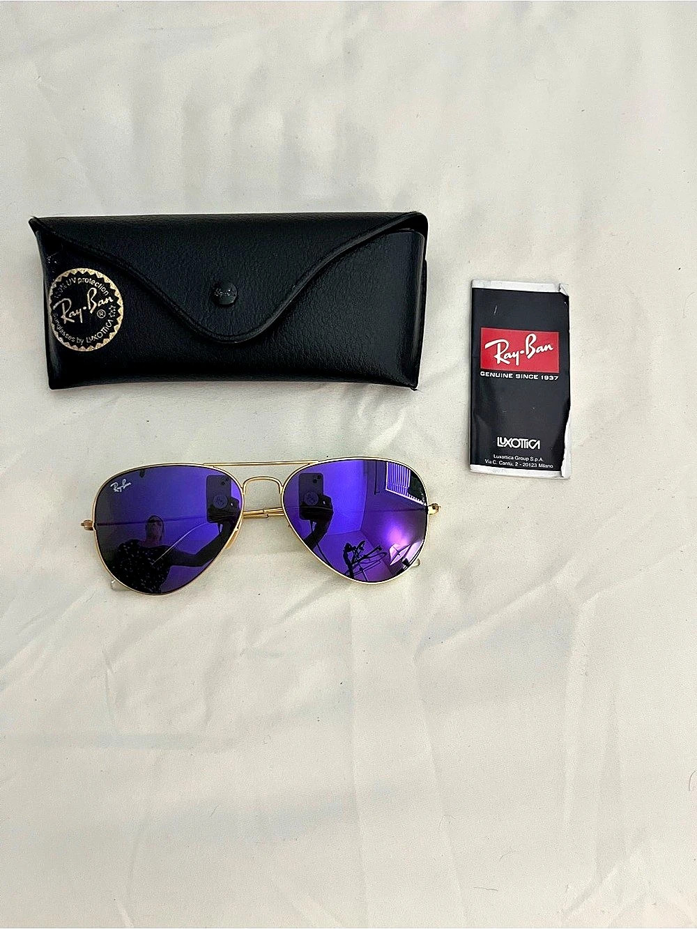 Ray-Ban RB3025 Aviator Flash Lenses Gold-Tone Aviator Sunglasses in Purple Like